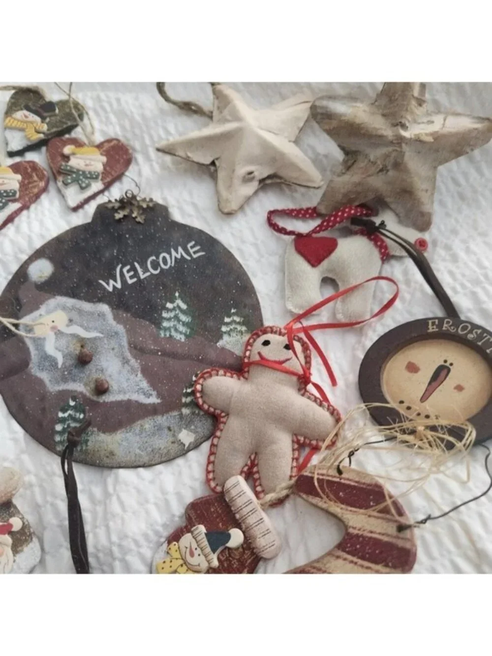 Vintage Rustic Christmas‎ Ornament Lot Primitive Folk Art Snowman Santa 30pc